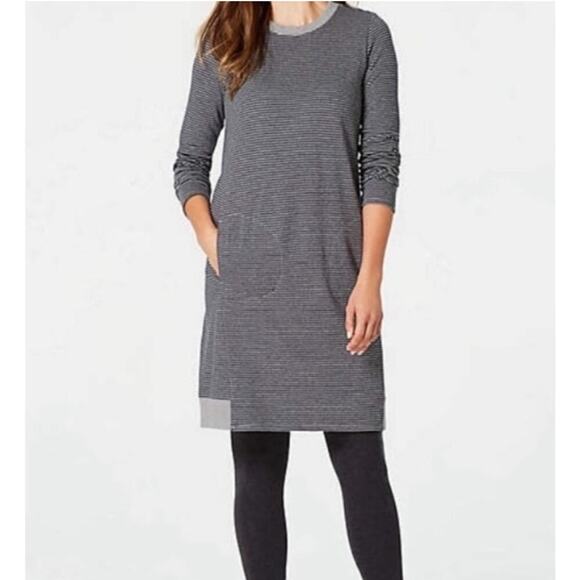 J Jill French Terry Shift Knit Dress Gray Blue Stripe Women's Size Small - Picture 1 of 10